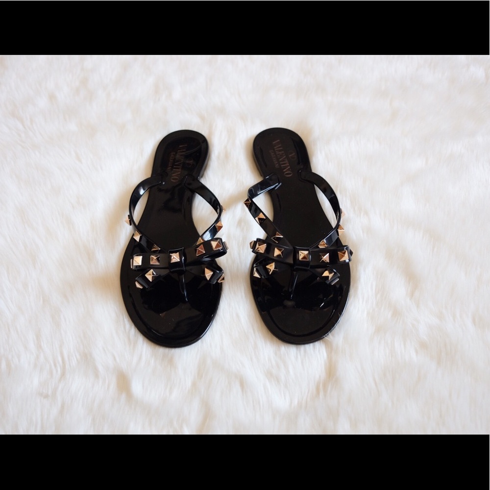 Valentino Black Rockstud Jelly Sandals 38/7-7.5